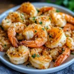 AIR FRYER GARLIC PARMESAN SHRIMP centered hero view, clean and uncluttered