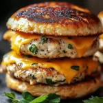 CHEDDAR RANCH CHICKEN BURGERS centered hero view, clean and uncluttered