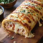 CHEESY ITALIAN STROMBOLI centered hero view, clean and uncluttered