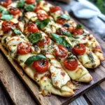 CHICKEN CAPRESE FLATBREAD centered hero view, clean and uncluttered