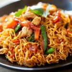 CHICKEN VEGETABLE RAMEN NOODLES centered hero view, clean and uncluttered