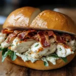 CHOPPED CHICKEN BACON RANCH SANDWICH centered hero view, clean and uncluttered