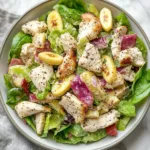COTTAGE CHEESE CHICKEN SALAD WITH BANANA PEPPERS centered hero view, clean and uncluttered