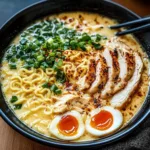 CREAMY GARLIC CHICKEN RAMEN centered hero view, clean and uncluttered
