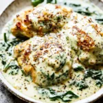 CREAMY SPINACH CHICKEN centered hero view, clean and uncluttered