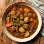 CROCKPOT BEEF STEW centered hero view, clean and uncluttered