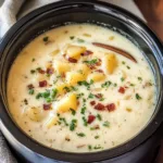 CROCKPOT POTATO SOUP centered hero view, clean and uncluttered