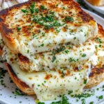 GARLIC BREAD GRILLED CHEESE centered hero view, clean and uncluttered