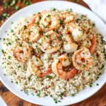 GARLIC BUTTER SHRIMP AND RICE centered hero view, clean and uncluttered