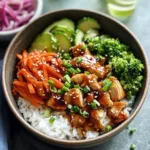 HONEY GARLIC CHICKEN BOWLS centered hero view, clean and uncluttered