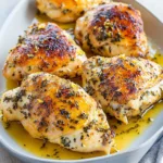JUICY LEMON CHICKEN THIGHS centered hero view, clean and uncluttered