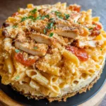 LOUISIANA CHICKEN PASTA CHEESECAKE centered hero view, clean and uncluttered