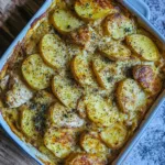 ONE DISH SWEET POTATO CHICKEN GRATIN centered hero view, clean and uncluttered