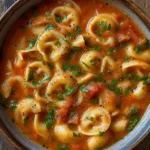 TOMATO TORTELLINI SOUP centered hero view, clean and uncluttered