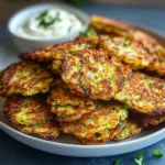 ZUCCHINI FRITTERS SIDE DISH RECIPE centered hero view, clean and uncluttered