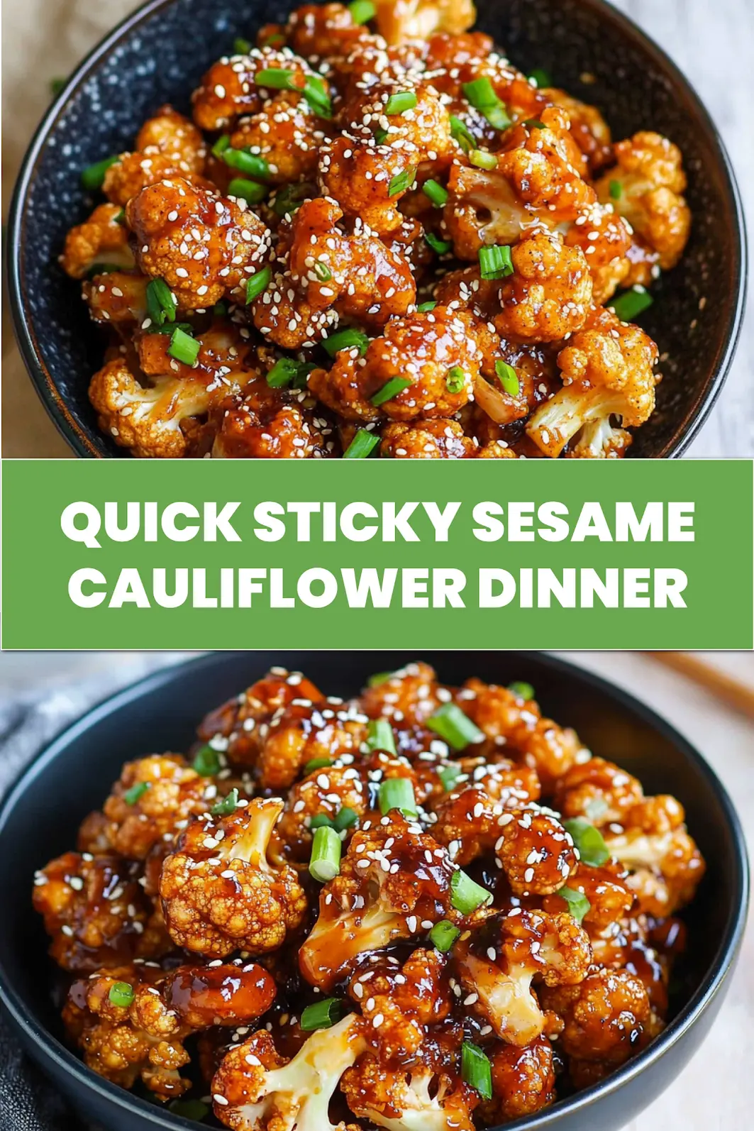 STICKY SESAME CAULIFLOWER centered hero view, clean and uncluttered_pin