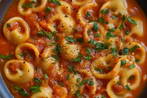 Tomato Tortellini Soup Easy Cozy Weeknight Dinner TOMATO TORTELLINI SOUP centered hero view, clean and uncluttered