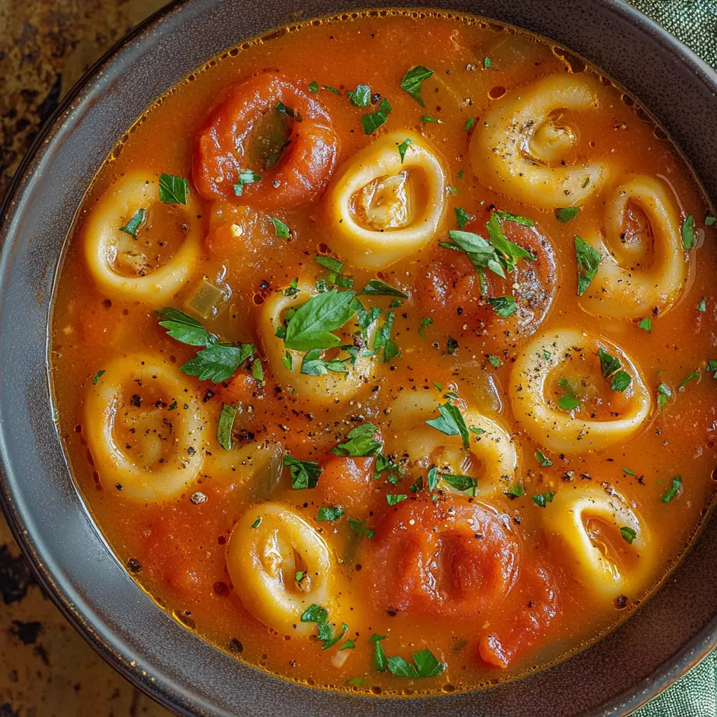 Tomato Tortellini Soup Easy Cozy Weeknight Dinner 6 TOMATO TORTELLINI SOUP centered hero view, clean and uncluttered