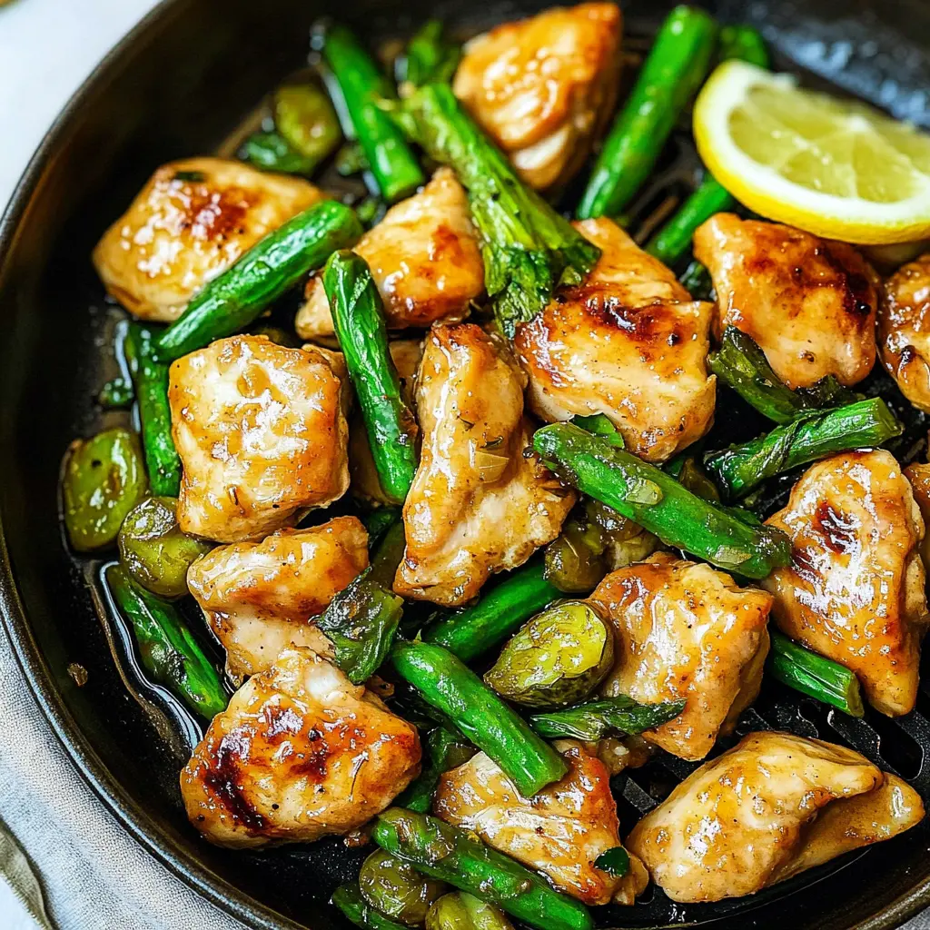 AIR FRYER CHICKEN BREAST ASPARAGUS LEMON centered hero view, clean and uncluttered