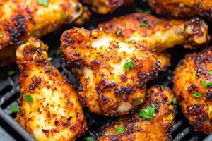 AIR FRYER CHICKEN WINGS CRISPY centered hero view, clean and uncluttered