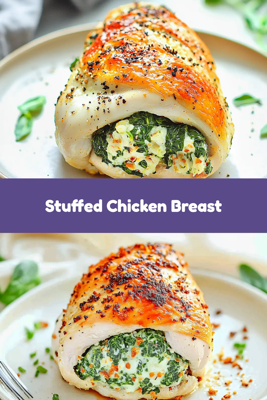 AIR FRYER FETA AND SPINACH STUFFED CHICKEN BREAST centered hero view, clean and uncluttered