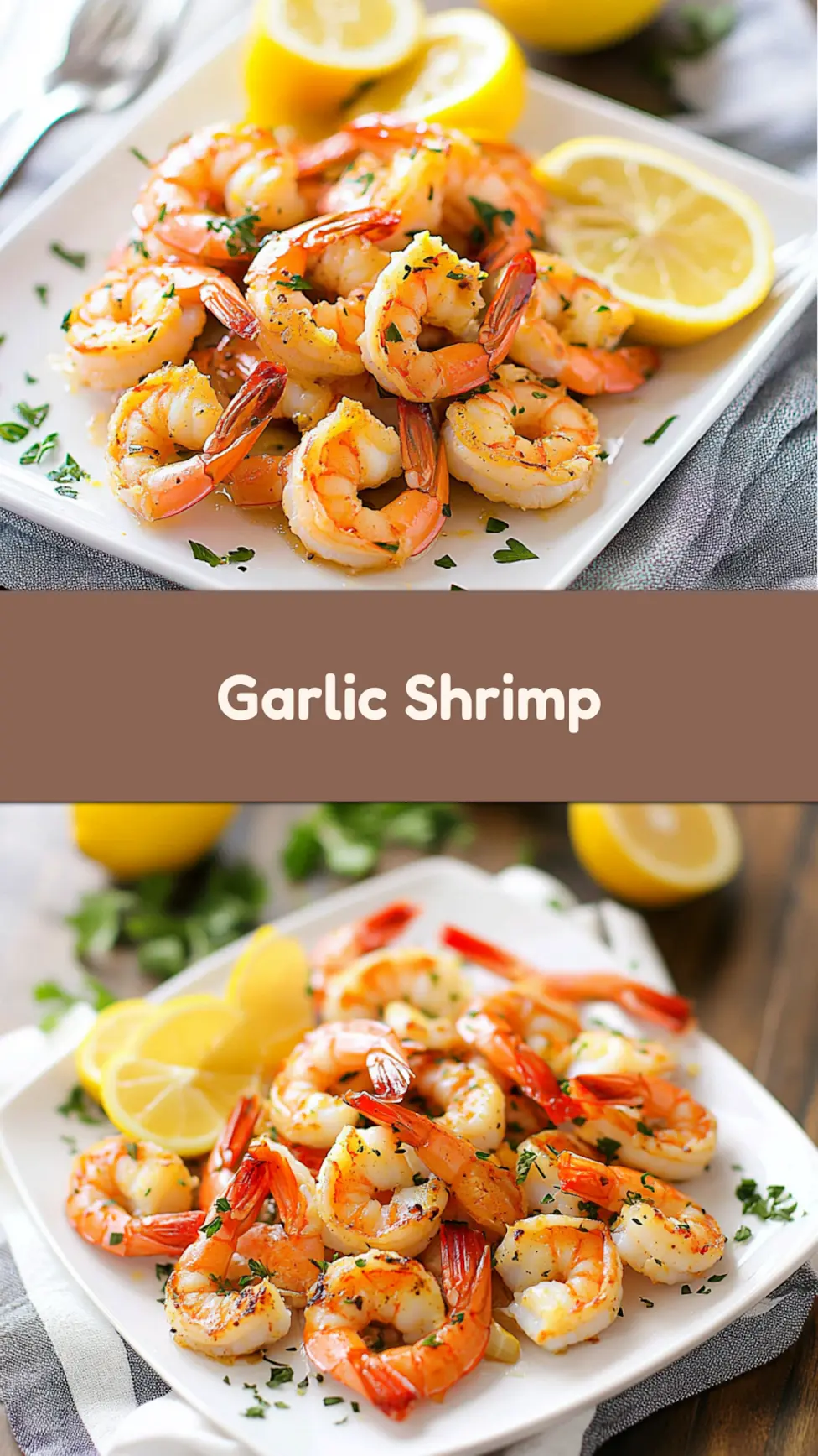 AIR FRYER GARLIC SHRIMP WITH LEMON centered hero view, clean and uncluttered