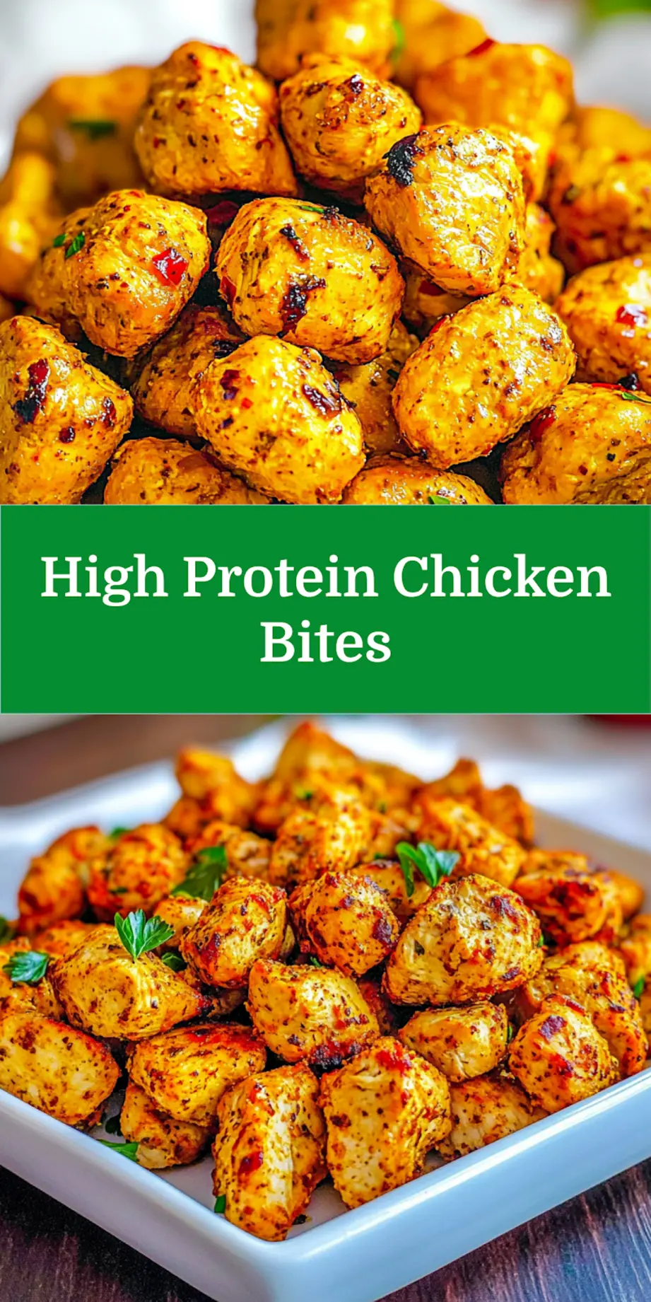 Air fryer high protein chicken bites with golden crispy coating, perfect for meal prep