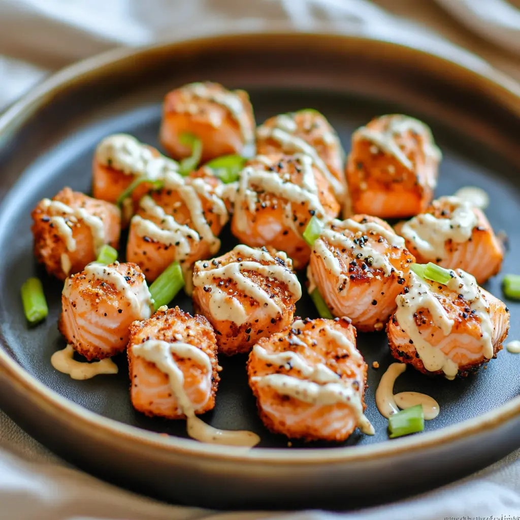 AIR FRYER SALMON BITES centered hero view, clean and uncluttered