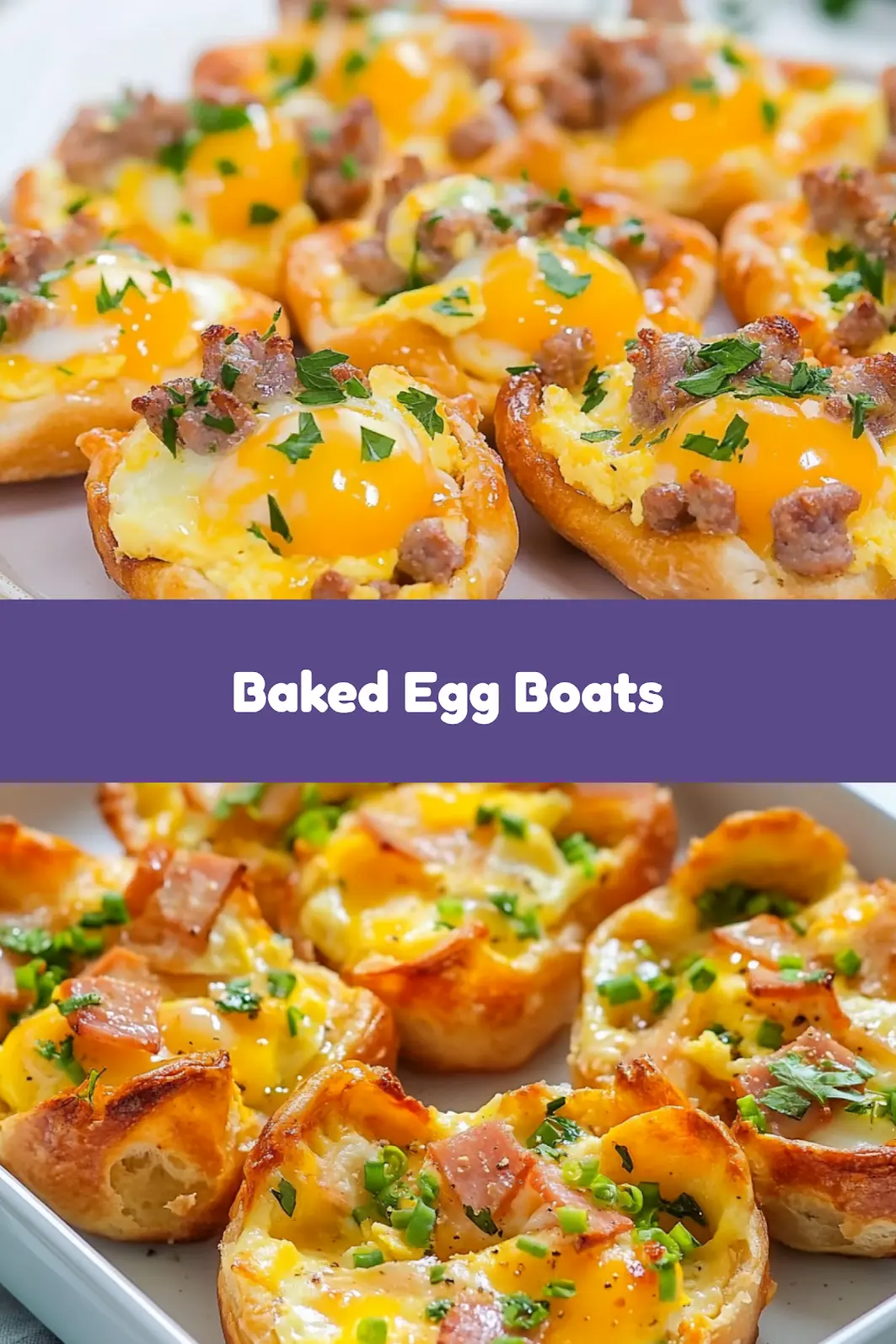 BAKED EGG BOATS RECIPE centered hero view, clean and uncluttered