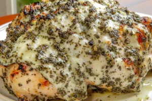 Baked Pesto Chicken Easy Weeknight Dinner Recipe BAKED PESTO CHICKEN centered hero view, clean and uncluttered