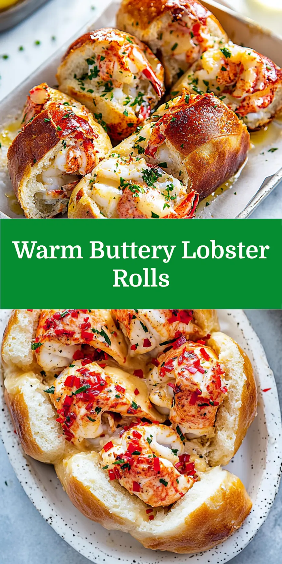 BEST EVER WARM BUTTERY LOBSTER ROLLS centered hero view, clean and uncluttered_pin