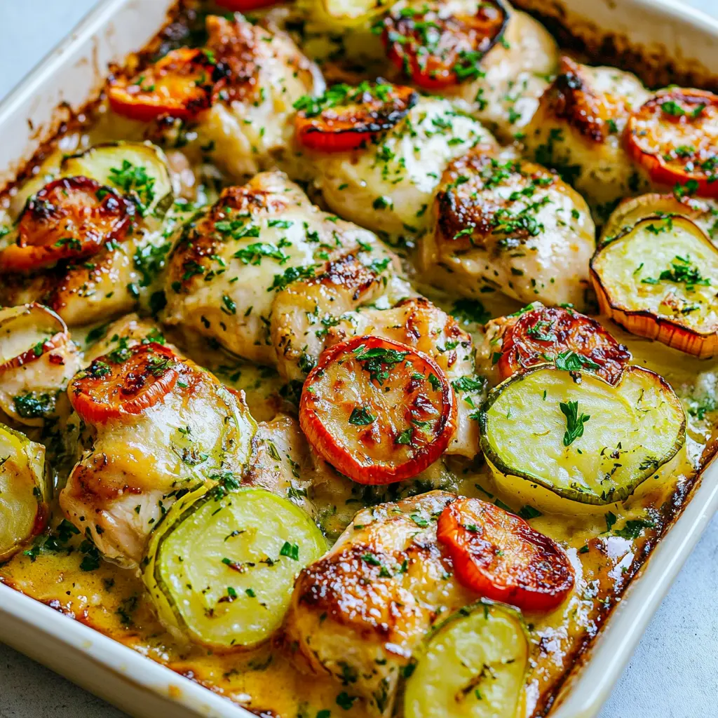 Best Mediterranean Chicken Zucchini Bake Easy Weeknight Dinner 6 Mediterranean chicken zucchini bake with melted cheese and herbs in a baking dish