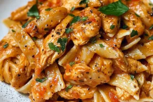 CAJUN CHICKEN PASTA RECIPE centered hero view, clean and uncluttered