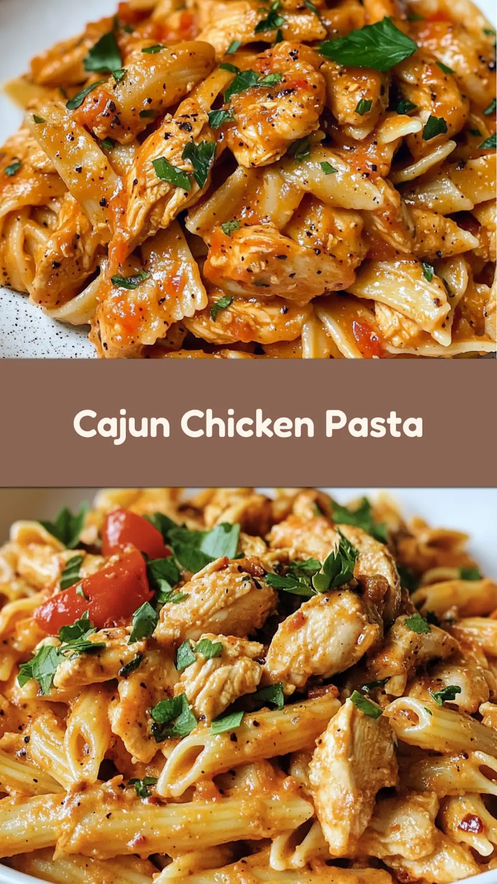 CAJUN CHICKEN PASTA RECIPE centered hero view, clean and uncluttered