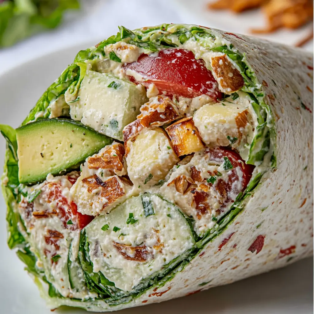 California club wraps with bacon, avocado, and chicken on a spinach tortilla