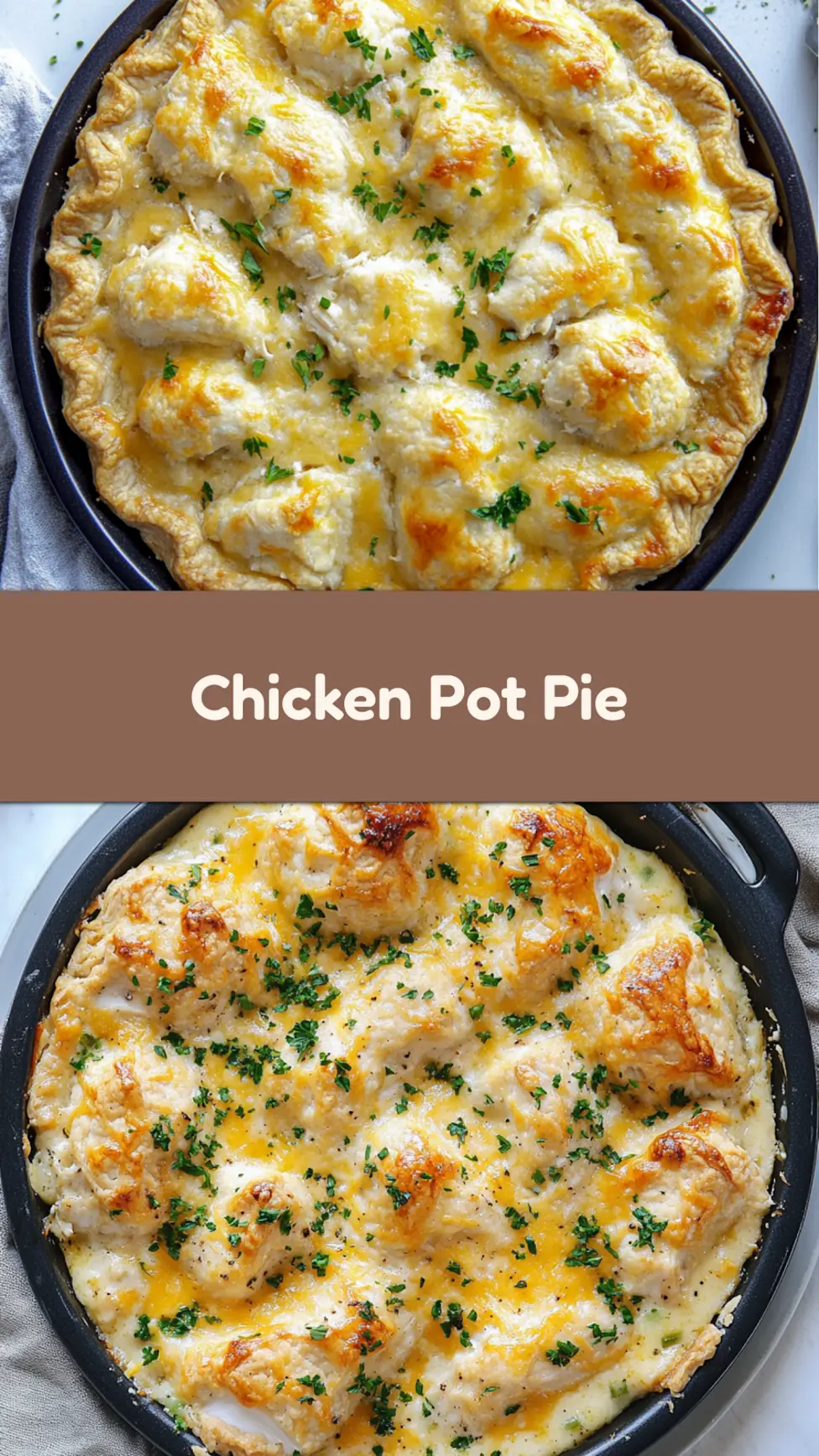 CHEDDAR BAY BISCUIT CHICKEN POT PIE centered hero view, clean and uncluttered