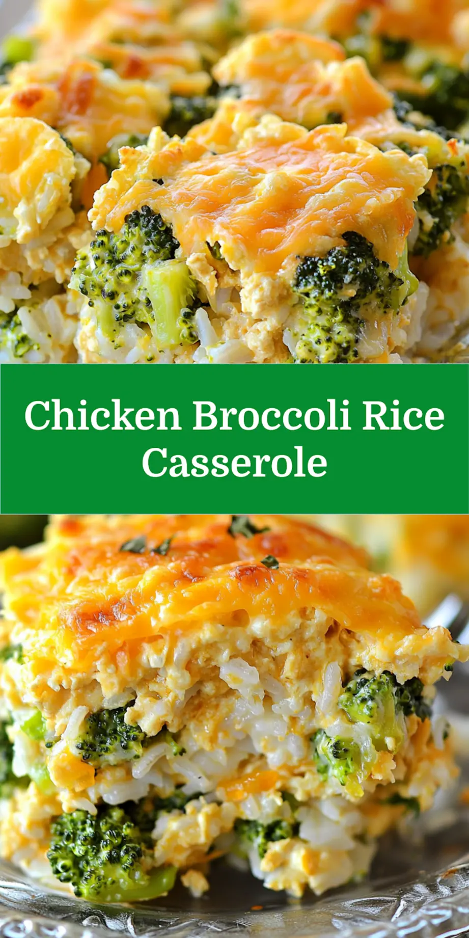 CHEESY CHICKEN BROCCOLI AND RICE CASSEROLE centered hero view, clean and uncluttered