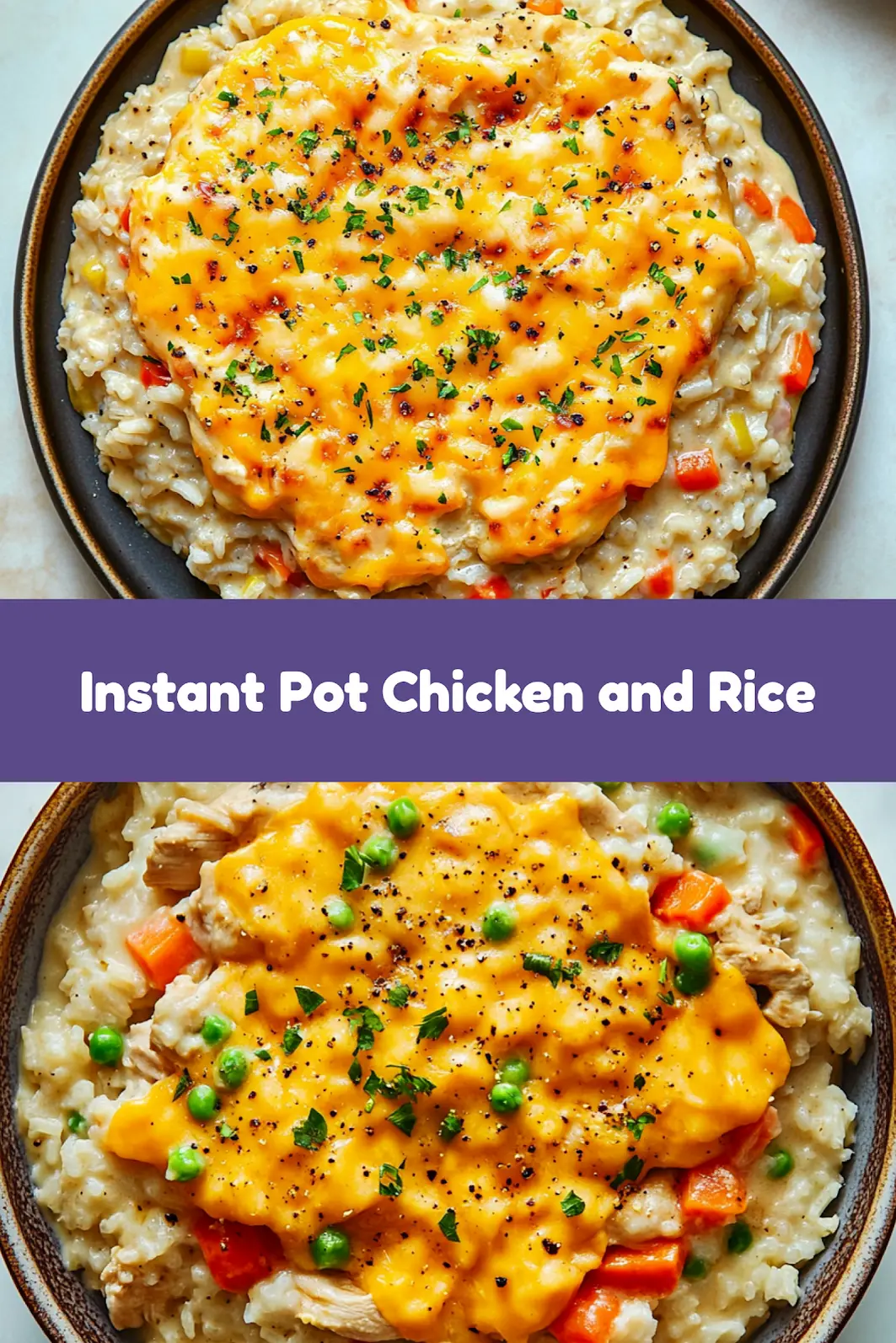 Cheesy Instant Pot Chicken and Rice pin image, perfect for saving