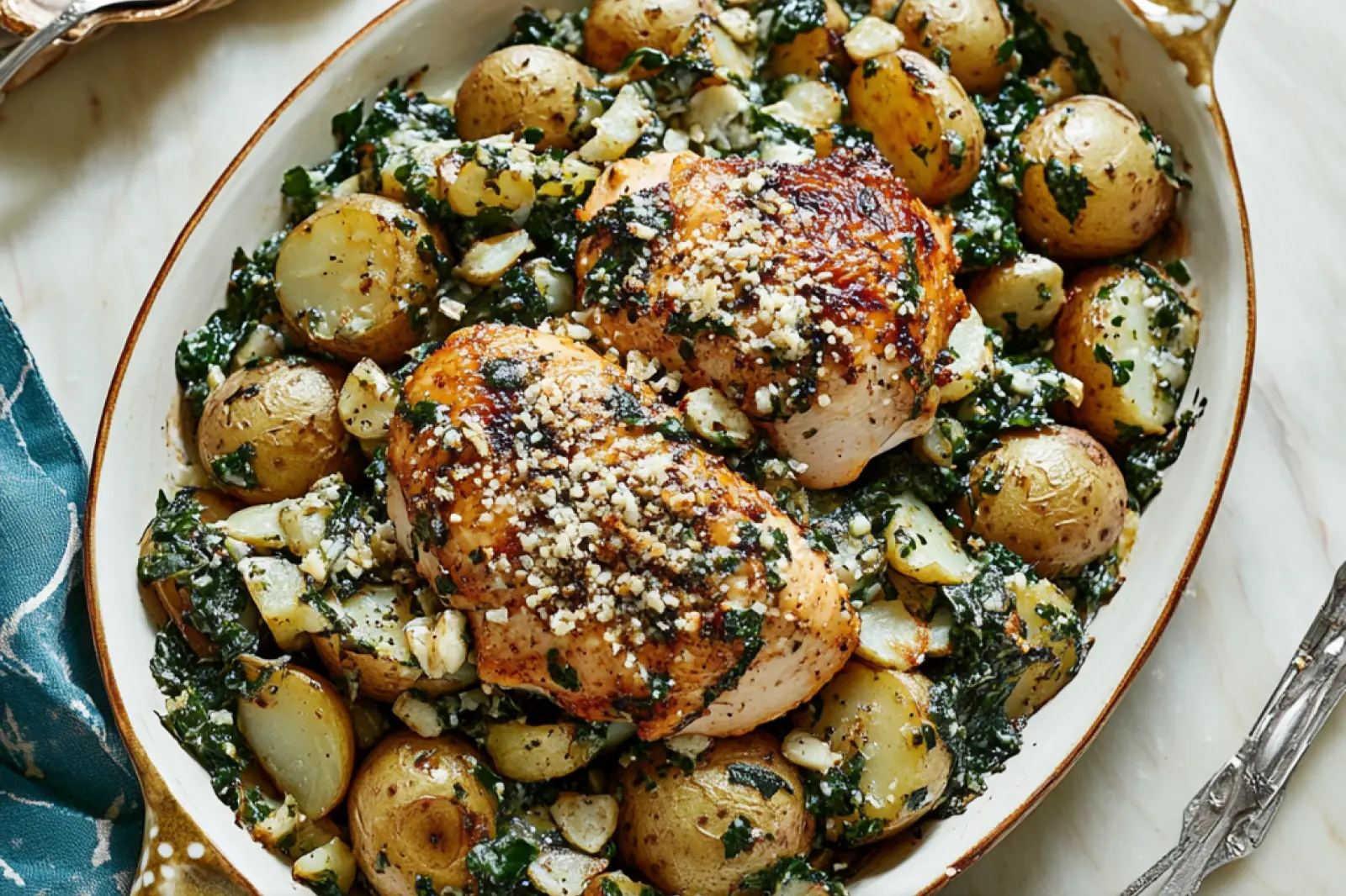 Chicken and Potatoes with Garlic Parmesan Easy Weeknight Dinner