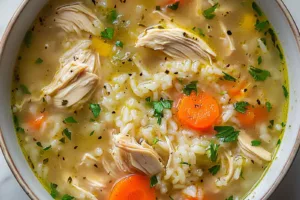 CHICKEN AND RICE SOUP centered hero view, clean and uncluttered
