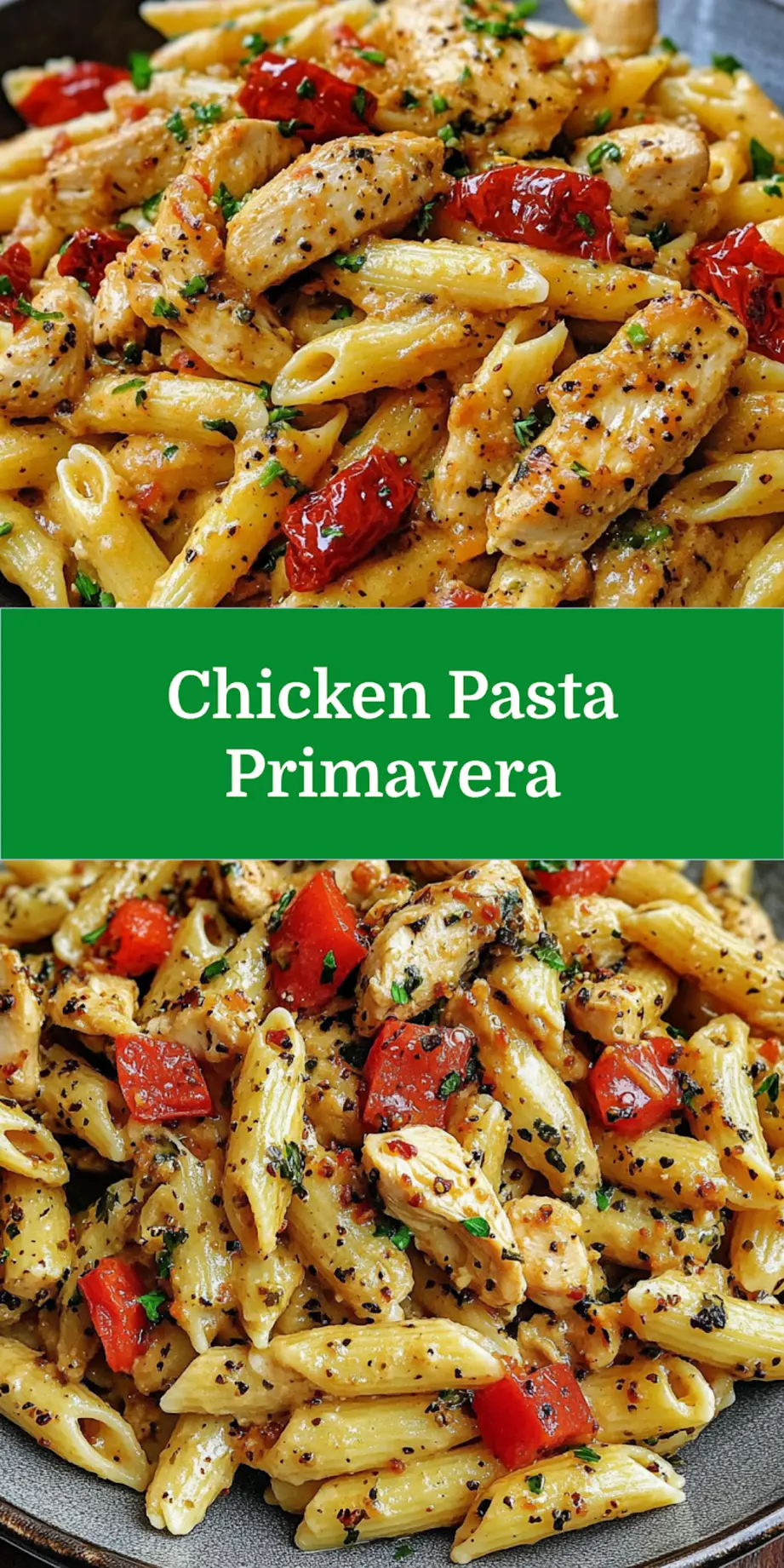 CHICKEN PASTA PRIMAVERA centered hero view, clean and uncluttered