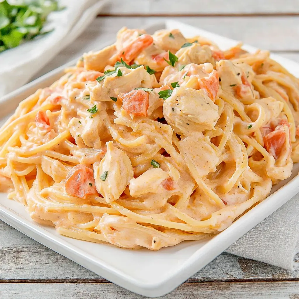 Chicken Spaghetti Recipe Easy Comforting Weeknight Dinner 6 CHICKEN SPAGHETTI centered hero view, clean and uncluttered