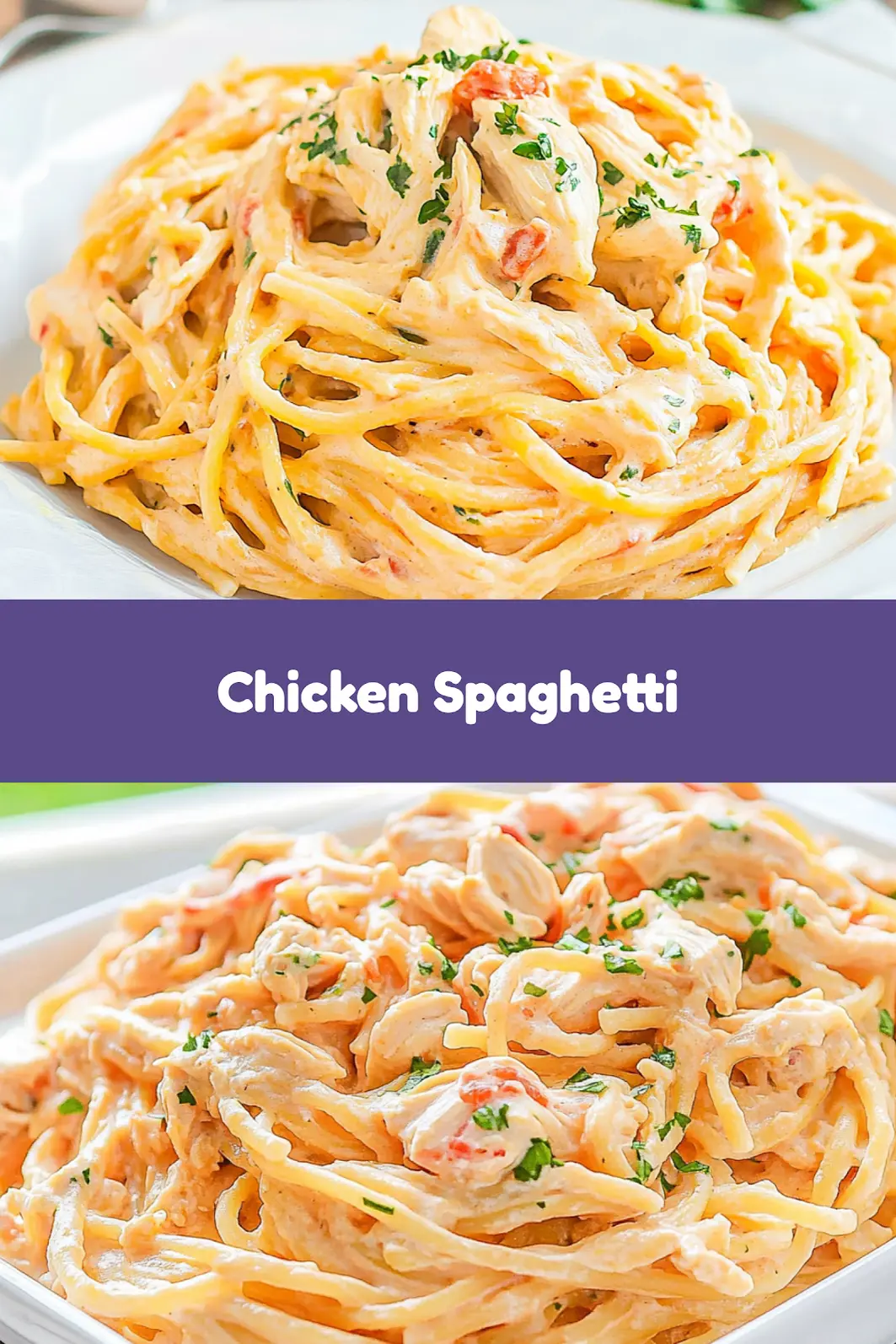 Chicken Spaghetti Recipe Easy Comforting Weeknight Dinner 7 CHICKEN SPAGHETTI centered hero view, clean and uncluttered