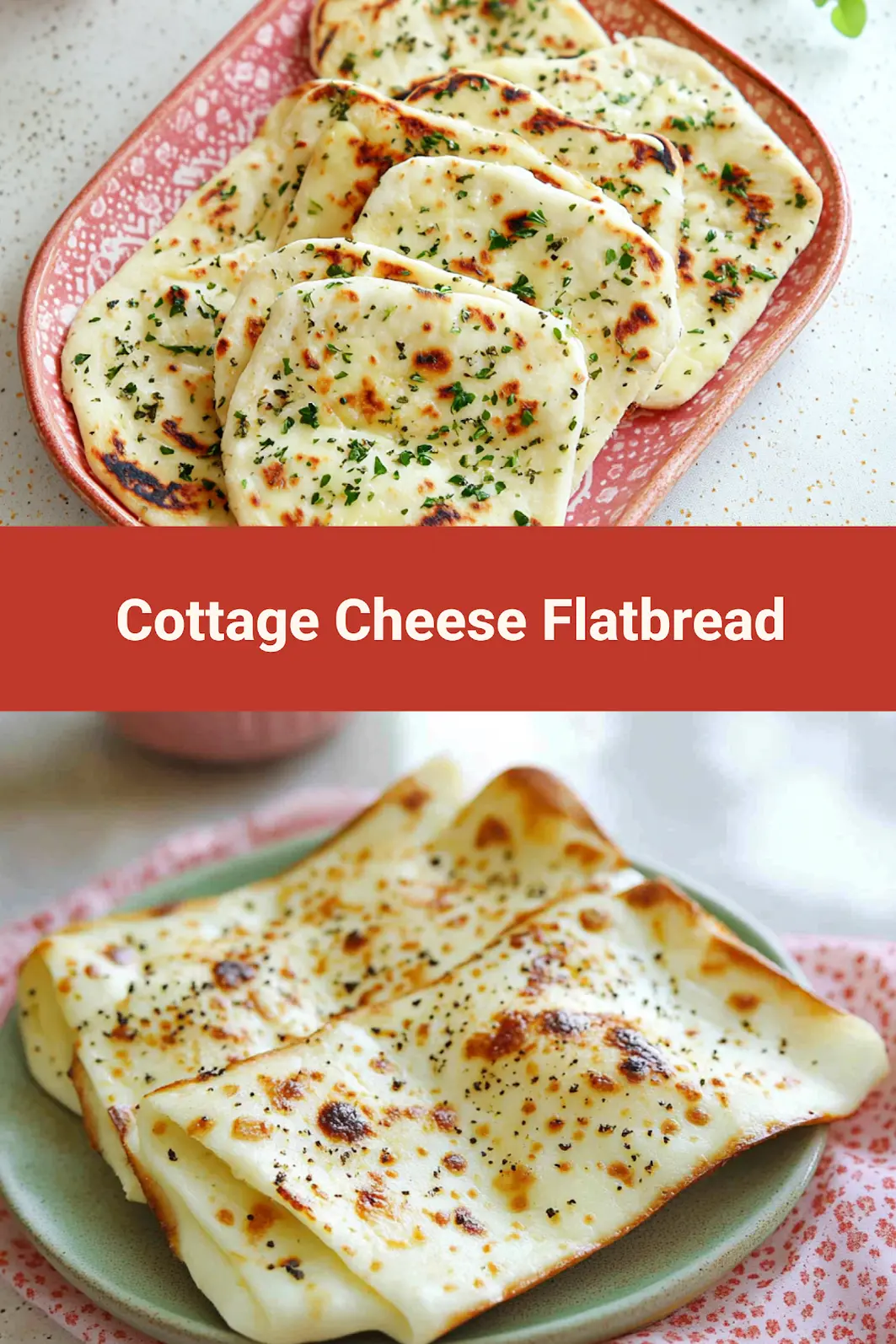 COTTAGE CHEESE FLATBREAD RECIPE centered hero view, clean and uncluttered_pin