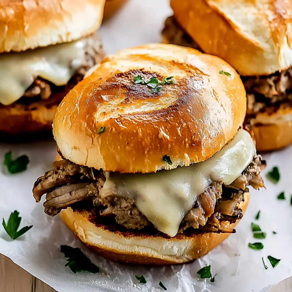Crafting Crockpot French Dip Sandwiches Easy Dinner 6 Crockpot French dip sandwiches with tender shredded beef on toasted hoagie rolls beside bowls of savory au jus