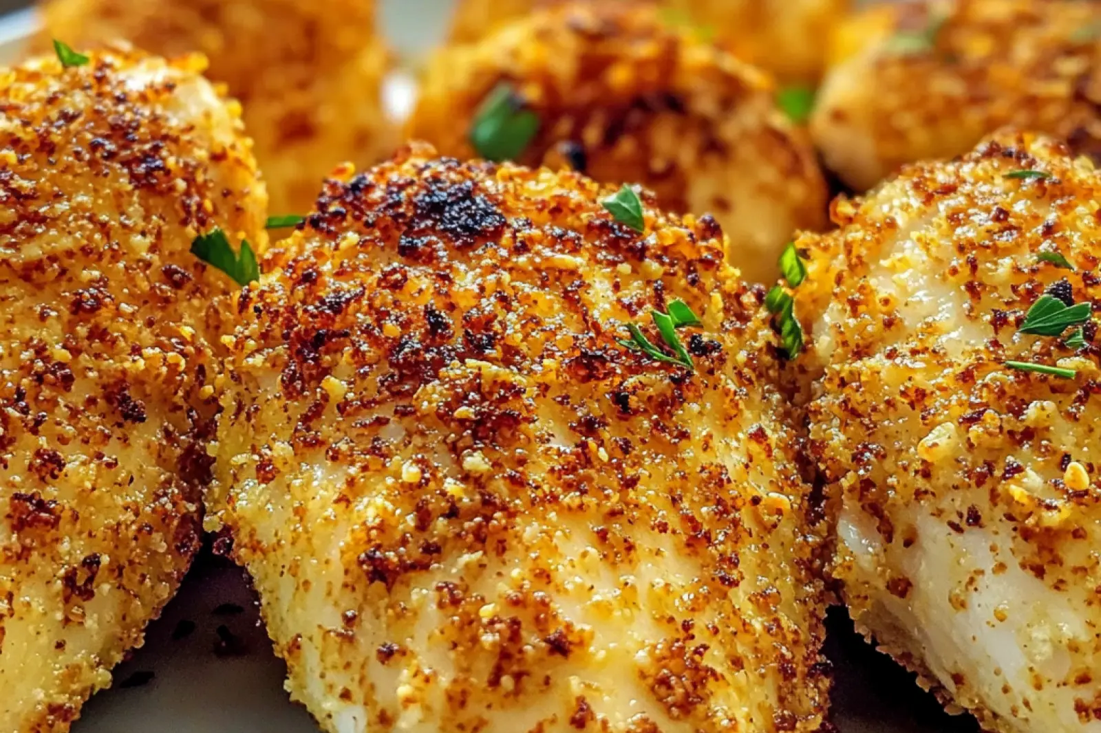 CRISPY AIR FRYER PARMESAN CHICKEN centered hero view, clean and uncluttered