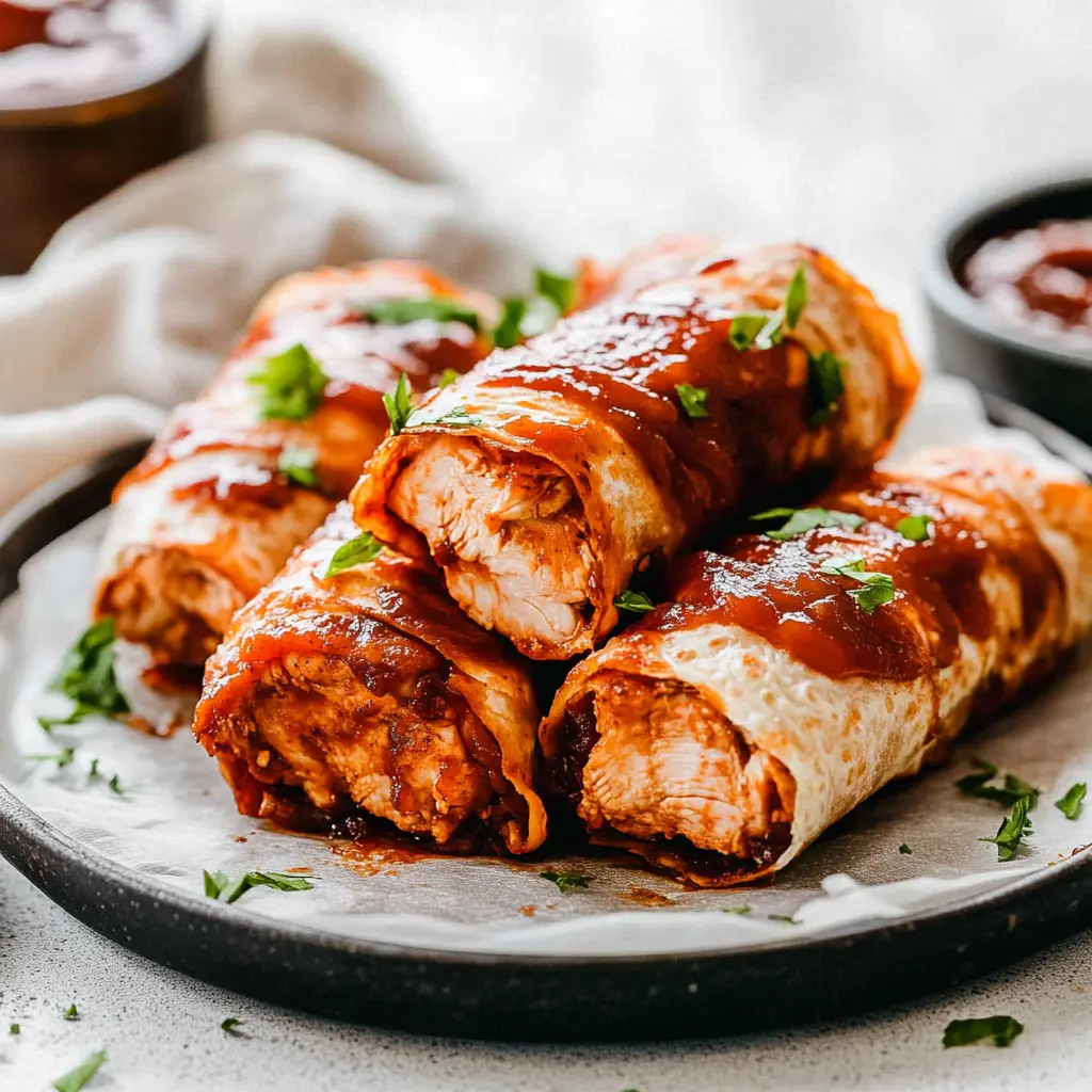 Crispy BBQ Chicken Wraps Easy Weeknight Dinner Recipe 6 CRISPY BBQ CHICKEN WRAPS centered hero view, clean and uncluttered