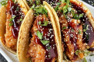 CRISPY CHICKEN WONTON TACOS centered hero view, clean and uncluttered