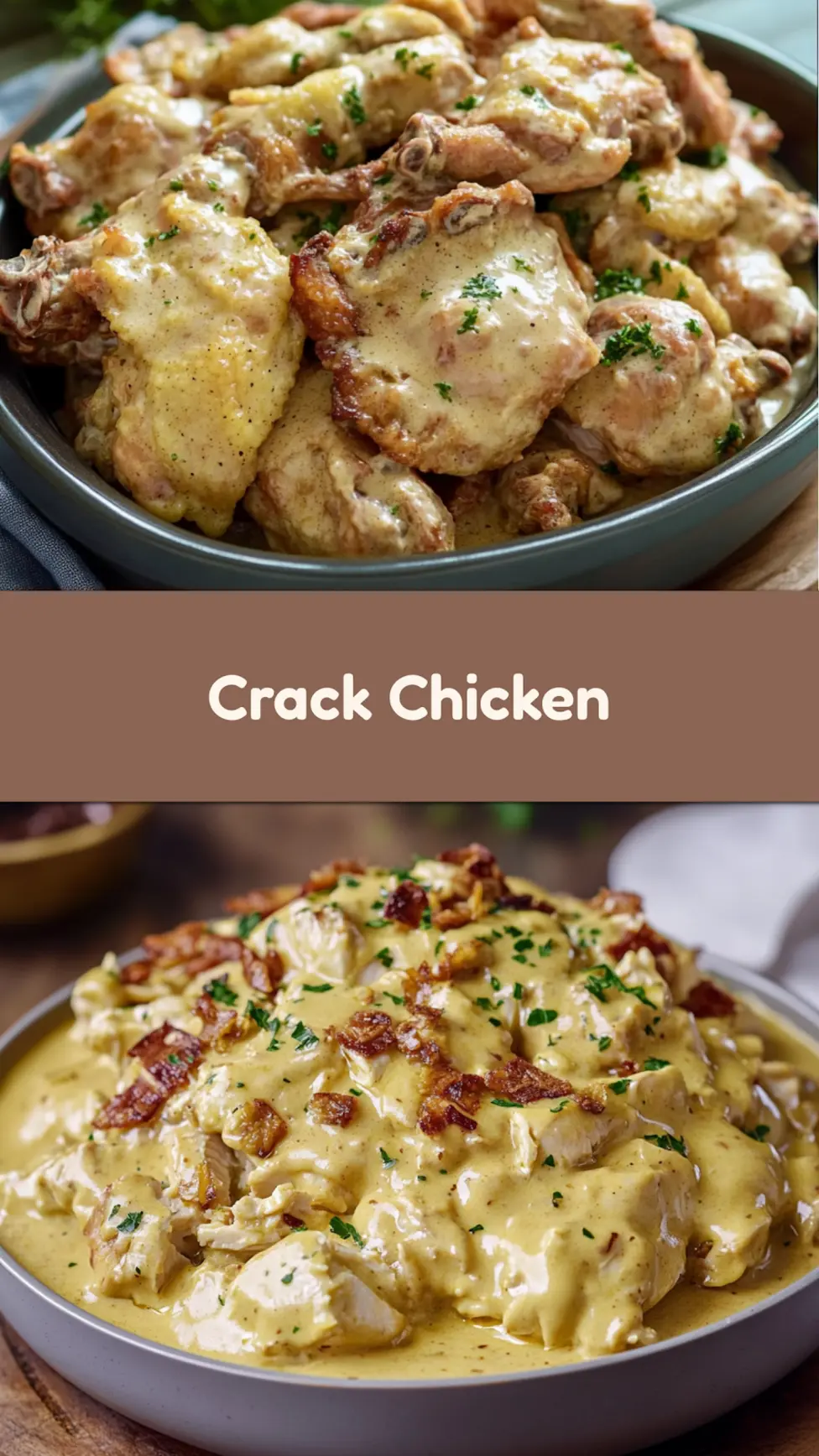 CROCK POT CRACK CHICKEN centered hero view, clean and uncluttered