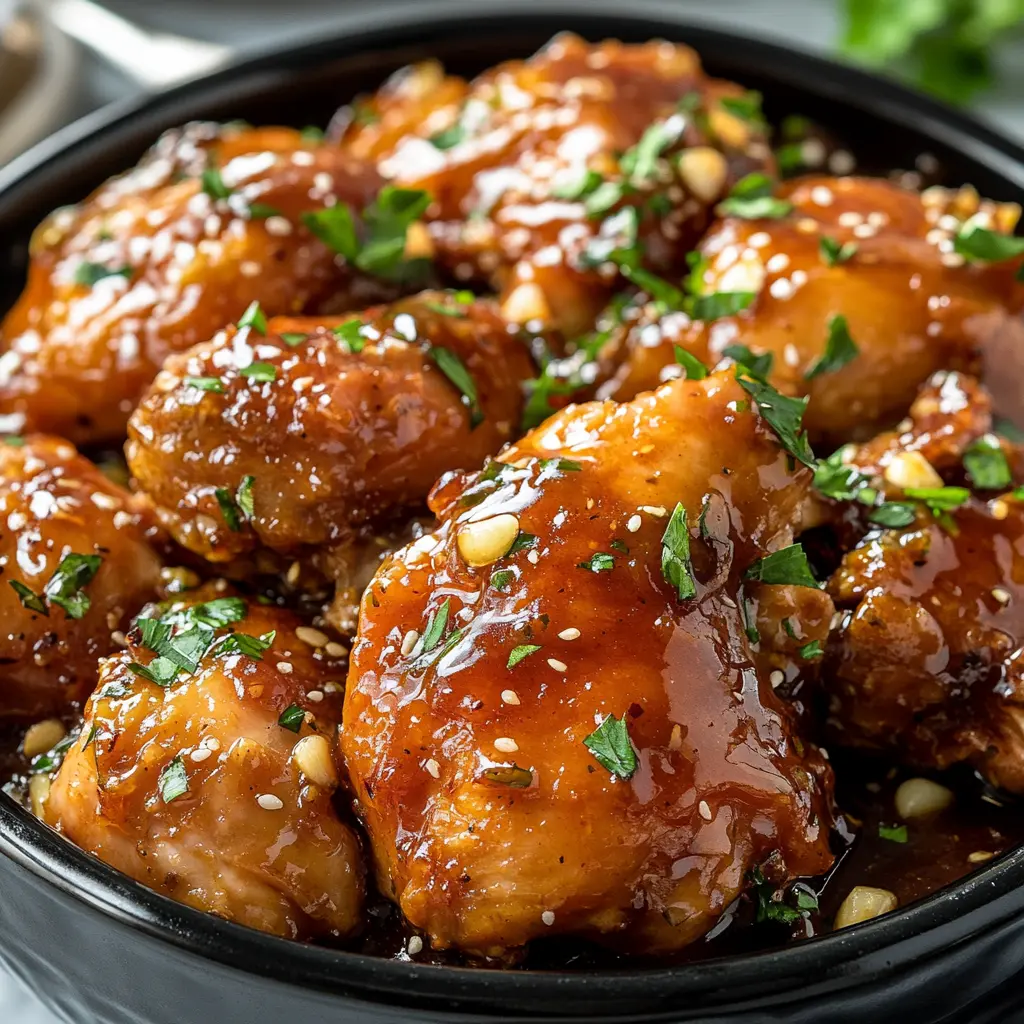 Crock Pot Honey Garlic Chicken Easy Weeknight Dinner 6 CROCK POT HONEY GARLIC CHICKEN centered hero view, clean and uncluttered